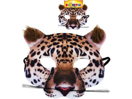 KARNEVAL Maska zvířecí Gepard dětská látková škraboška KARNEVALOVÝ DOPLNĚK