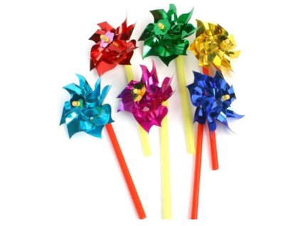 Větrník klasický na tyčce 14cm růžice různé barvy plast