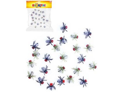 Moucha malá gumová 1,5cm set 24ks dekorace Halloween hmyz v sáčku