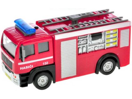 Auto kovové hasiči 12cm zpětný nátah CZ na baterie mluví česky Světlo Zvuk