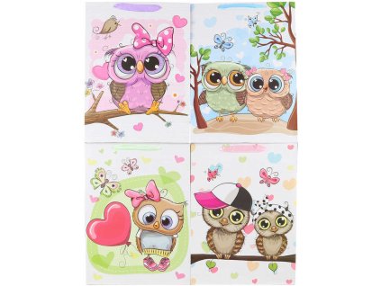 Taška dárková sovičky velká 31x42cm karton 4 druhy