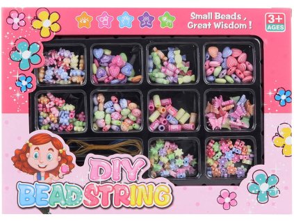 Korálky barevné pastelové navlékací s provázky set výroba dětské bižuterie