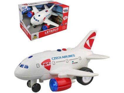 Letadlo ČSA Czech Airlines s hlášením na setrvačník na baterie CZ Světlo Zvuk