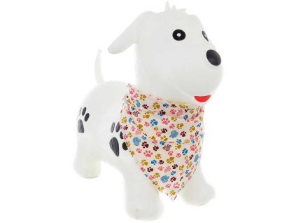 Hopsadlo baby gumové Pejsek bílý s šátečkem set skákadlo s pumpičkou