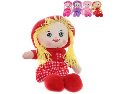 Panenka textilní 35cm hadrová s copánky v kloboučku 4 barvy