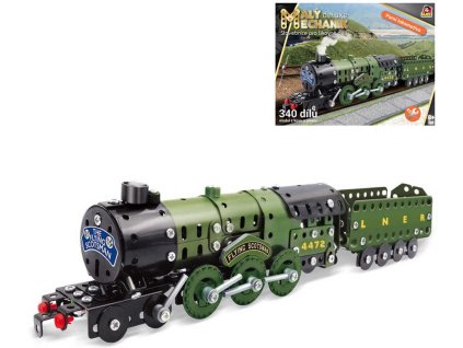 MALÝ MECHANIK Parní lokomotiva 340 dílků kovová STAVEBNICE typu Merkur