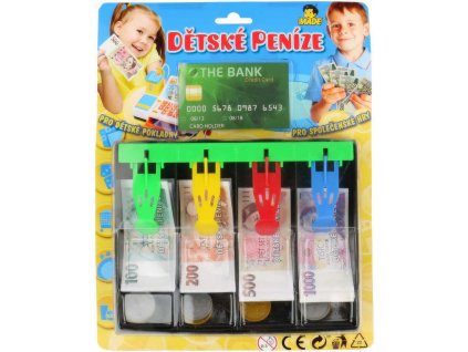 Peníze dětské set pokladna zásuvka s penězi a kreditní kartou