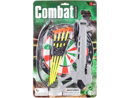 Kuše plastová dětská střelná zbraň set s terčem a 4 šípy na kartě