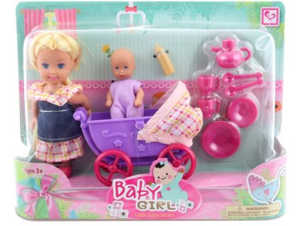 Panenka herní set s kočárkem a miminkem s doplňky plast