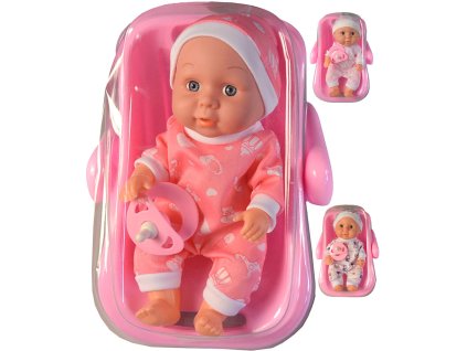 Panenka miminko v oblečku set s nosítkem a dudlíkem plast 3 druhy