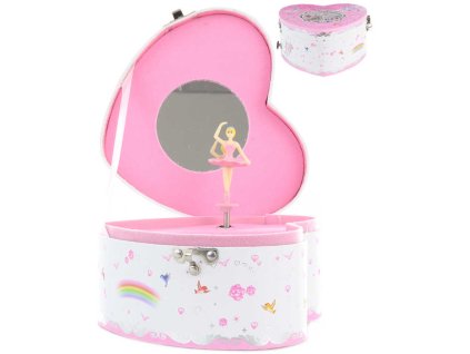 Šperkovnice hrací skříňka srdce s panenkou baletkou na natažení