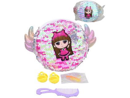 Kabelka dětská kulatá kosmetická taštička 20x15cm s flitry 2 barvy