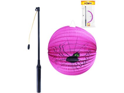 Lampion koule halloween pavouk 25cm na svíčku s hůlkou na baterie Světlo