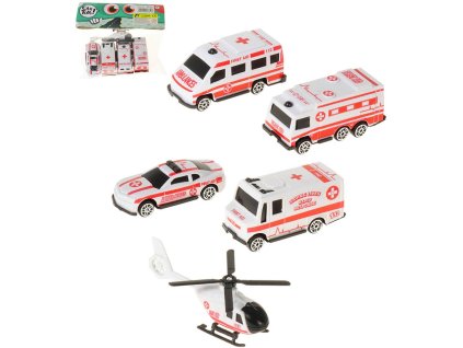 Záchranářská vozidla první pomoc set 5ks autíčka + vrtulník plast