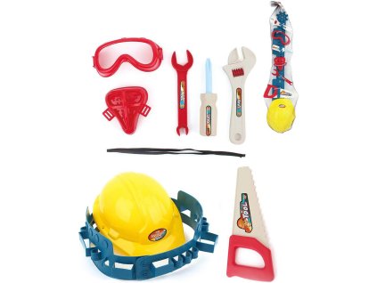 Pracovní nářadí dětské plastové na opasku set s ochrannou helmou