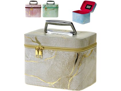 Kufřík dětský kosmetický vel. M se zrcátkem na zip zlatý reliéf 4 barvy