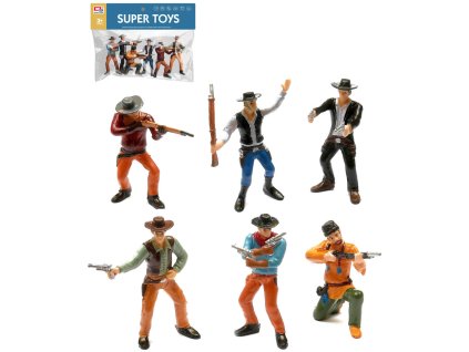 Kovbojové se zbraněmi plastové akční figurky 9cm set 6ks v sáčku
