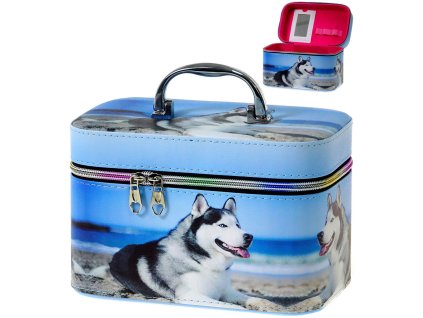 Kufřík dětský kosmetický vel. M se zrcátkem na zip foto potisk pejsek