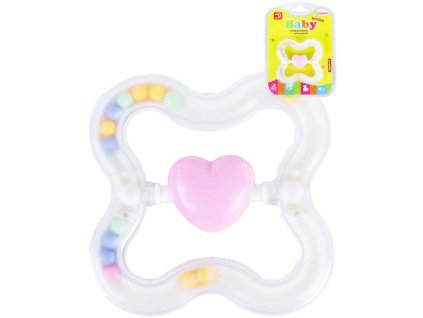 Chrastítko baby srdce s kuličkami pastelové transparentní pro miminko plast
