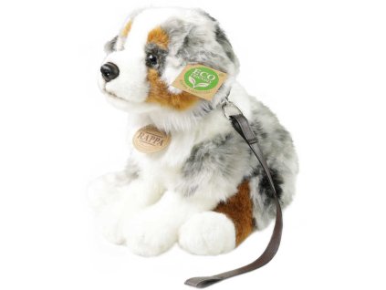 PLYŠ Pes Australský ovčák 27cm sedící vodítko Eco-Friendly *PLYŠOVÉ HRAČKY*