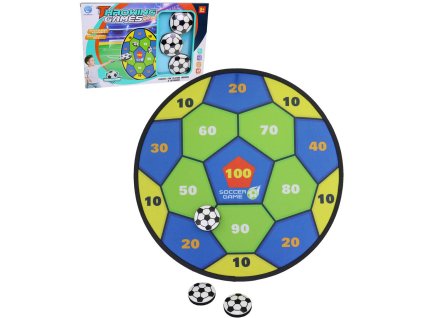 Hra házecí terč závěsný na suchý zip set se 3 soft fotbalovými míčky (disky)