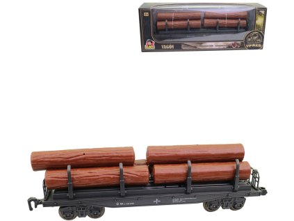 Vagón nákladní klanicový 25cm set s nákladem dřeva doplněk k vláčkodráze