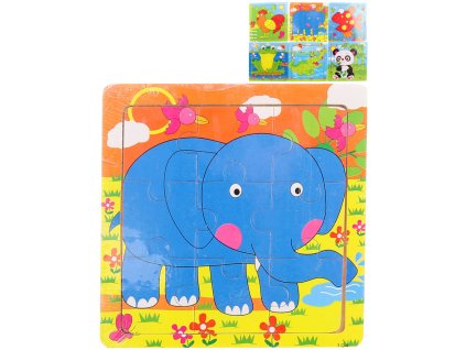 DŘEVO Puzzle zvířátka vkládací na desce 9 dílků 6 druhů