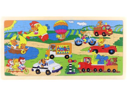 DŘEVO Puzzle dopravní prostředky vkládací na desce 96 dílků