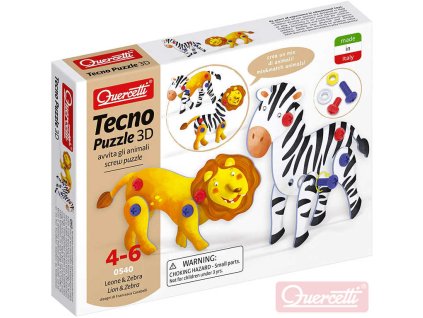 QUERCETTI Tecno Puzzle pohyblivé 3D lev + zebra 26 dílků STAVEBNICE