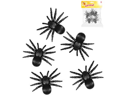 Pavouk černý 11cm zvířátko set 5ks Halloween dekorace