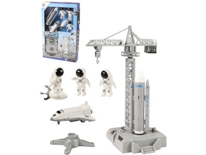 Vesmírná sada 3 figurky kosmonauti s jeřábem a odpalovací rampou