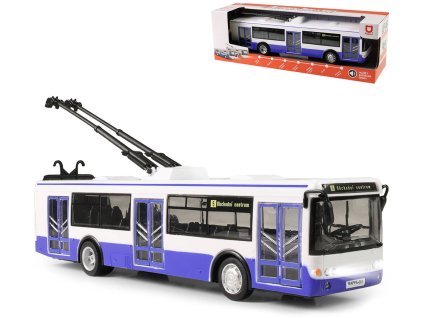 Trolejbus MHD modrý zpětný chod hlásí stanice na baterie Světlo Zvuk CZ