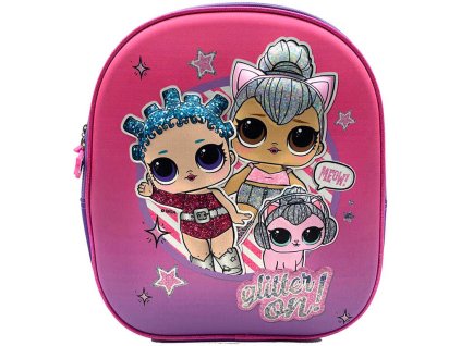 Batoh dětský holčičí L.O.L. třpytkový 29x33cm plastický 3D motiv