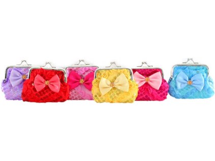 Peněženka malá dětská holčičí mašle 9cm zdobená s glitry 6 barev