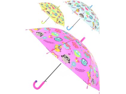 Deštník dětský barevný se sovičkami 83x66cm automatický 6 druhů