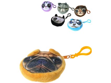 PLYŠ Peněženka kulatá pejsek 9cm s karabinkou 6 druhů