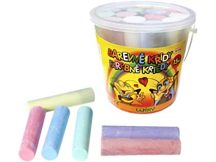 Křídy chodníkové barevné kulaté Set 15ks 6 barev v plastovém kyblíku na chodník