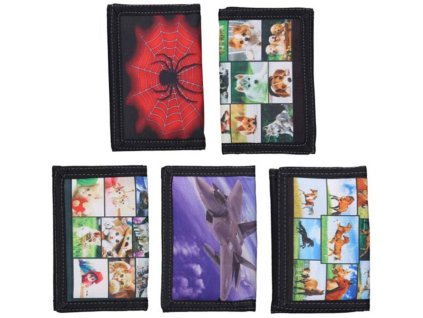 Peněženka dětská černá textilní rozkládací s obrázkem foto 5 druhů