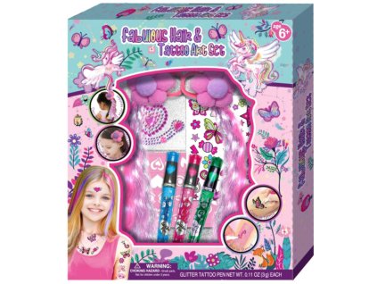 Tetovací studio holčičí kreativní set 3 tetovací pera se šablonami a copánky