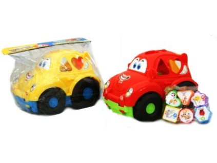 Vkládačka baby veselé auto s očima s kostkami 2 barvy v sáčku