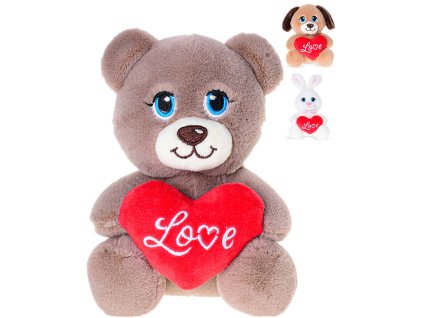 PLYŠ Zvířátko sedící se srdíčkem Love 15cm 3 druhy *PLYŠOVÉ HRAČKY*