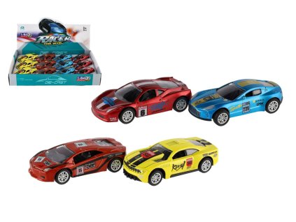Auto závodní kov/plast 8,5cm na zpětné natažení 4 barvy 12ks v boxu