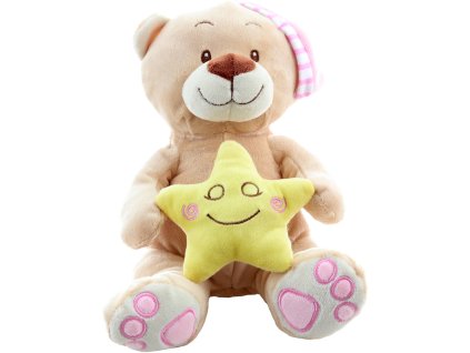 PLYŠ Medvídek s hvězdičkou 23cm růžová čepička *PLYŠOVÉ HRAČKY*