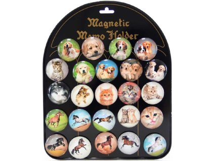 Magnetky dětské kulaté psi / kočky / koně samostatné 4cm různé druhy