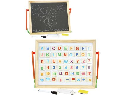 DŘEVO Tabulka magnetická set s křídami a magnetickými kartičkami 2v1