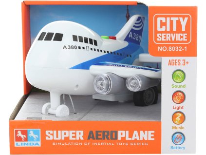 Letadlo bílé plastové velké A380 s melodiemi na baterie Světlo Zvuk