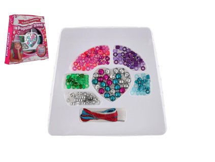Korálky plastové barevné mix se šňůrkou v krabičce 24x21x4cm
