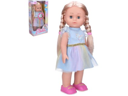 Panenka Eliška modrá 41cm chodí zpívá na baterie Zvuk v krabici