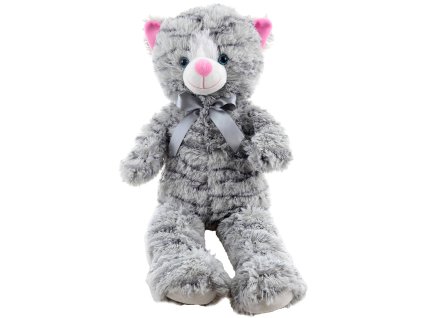 PLYŠ Kočka mourovatá s mašlí 55cm šedá *PLYŠOVÉ HRAČKY*