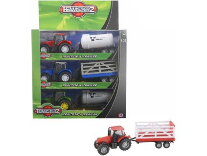 Teamsterz set traktor s přívěsem 2 druhy 1:32 v krabičce